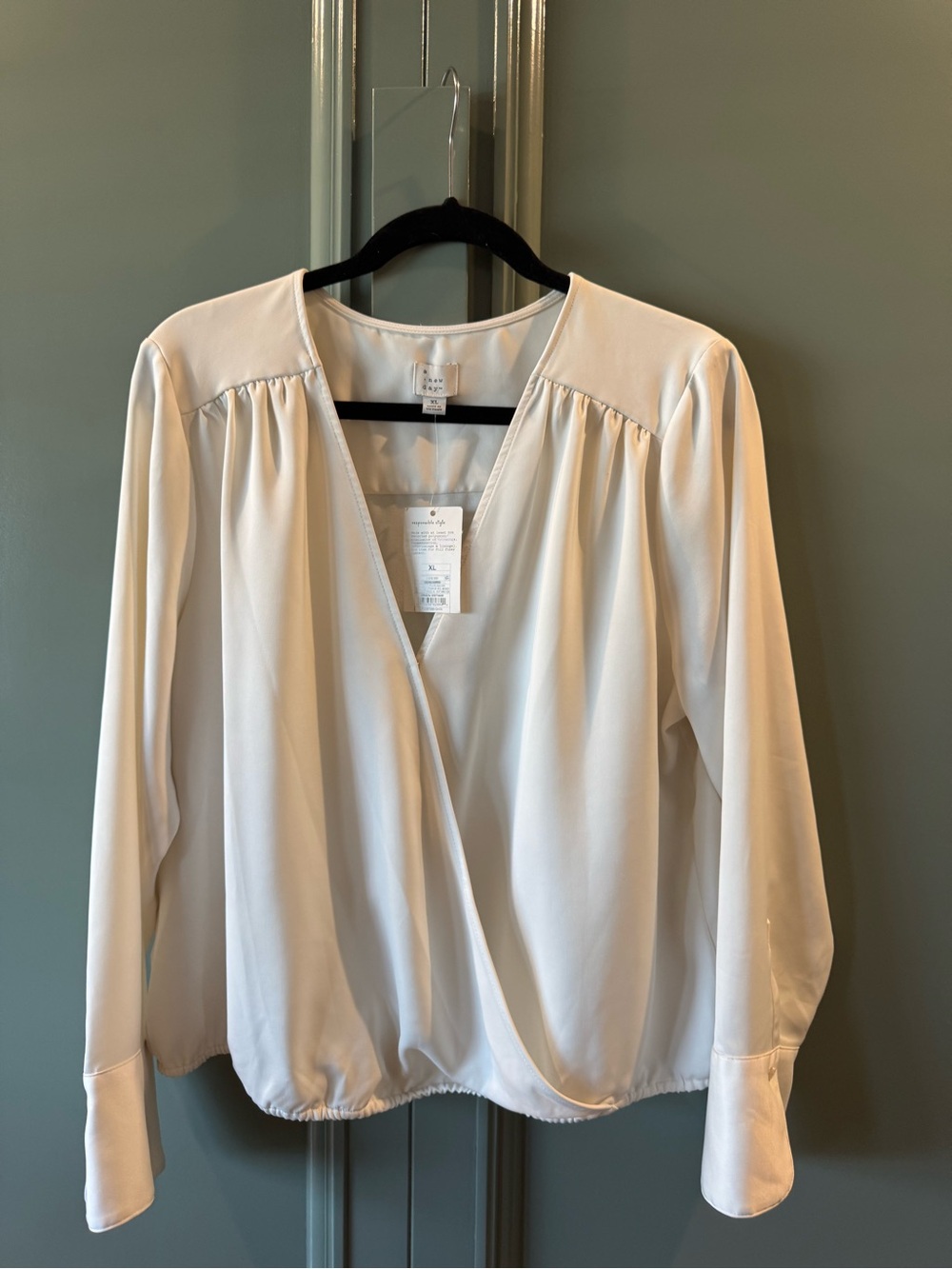 a new day Cream Wrap-Front Long-Sleeve Blouse - NWT Size XL